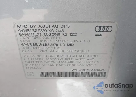 2015 Audi Q5 2.0T Premium from USA, damaged, VIN WA1LFAFP6FA129525